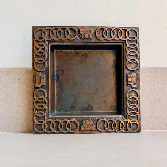Rare Signed Ottó Kopcsányi Brutalist Brass Ashtray Tray, Hungarian
