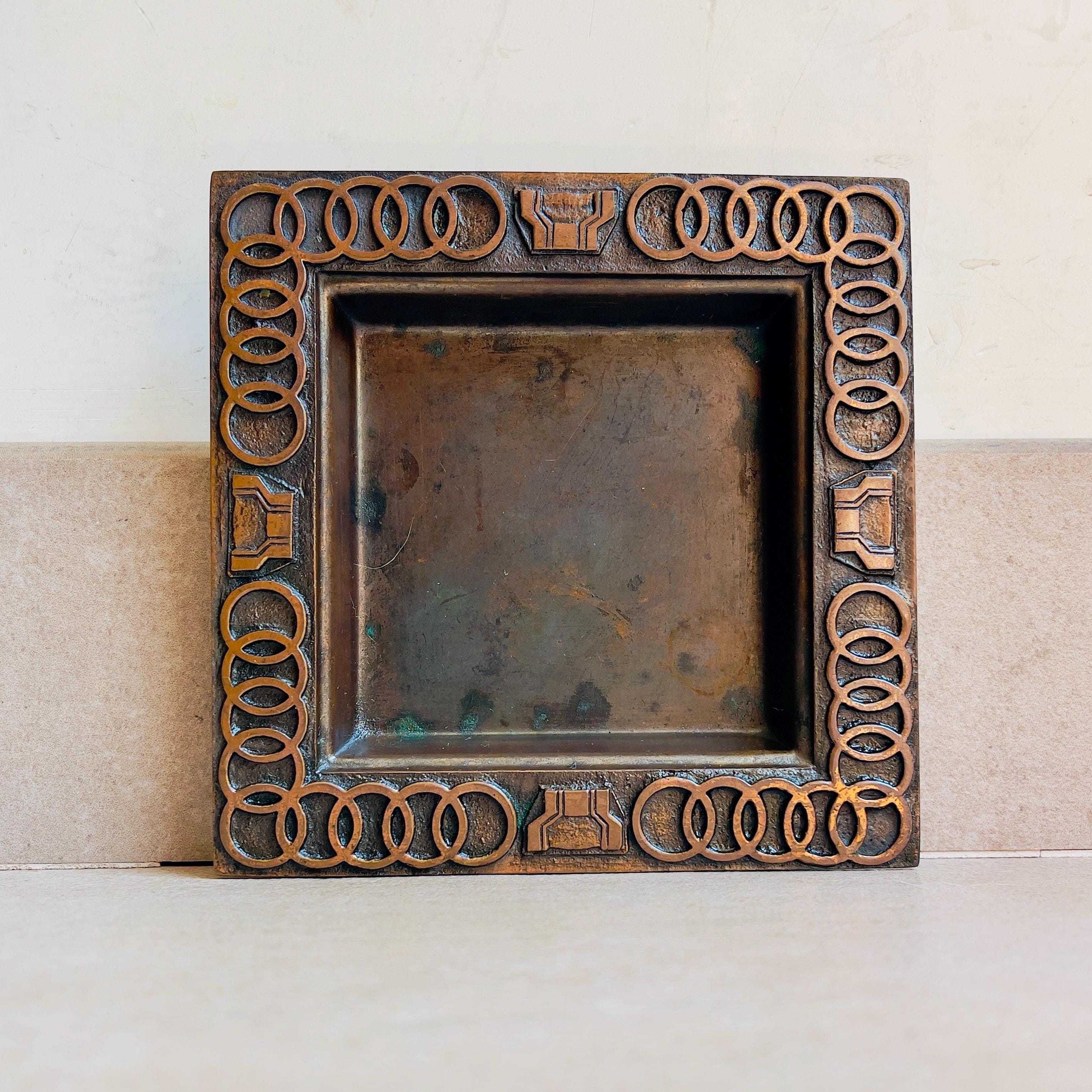 Rare Signed Ottó Kopcsányi Brutalist Brass Ashtray Tray, Hungarian