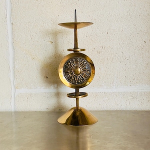 Vintage Brutalist Bronze Candlestick – Mid-Century Modern Candle Holder Signed by Gyula Szabó | 1970s Hungarian Industrial Metal Art MCM 70s