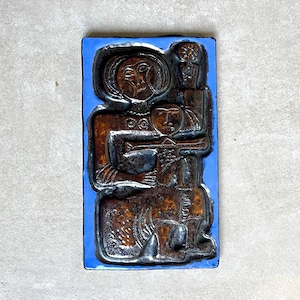 60s MCM Ceramic Plaque Vintage Mother and Child - Mid Century Sculptural Wall Art Stylized Brutalist Modern -  Madonna and Child by Pazmandy