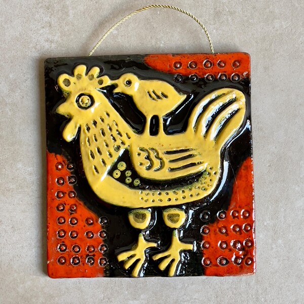 Placa de pared vintage de cerámica húngara – Arte de aves de estudio de cerámica Hen & Chick, estilo moderno de mediados de siglo (años 60)