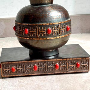 Mid-Century Modern Bronze Box – 1970s Hungarian Brutalist Metal Art with Red Ceramic Accents – MCM Catchall Vintage Industrial Modernist Box