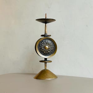 Vintage Brutalist Bronze Candlestick – Mid-Century Modern Hungarian Metal Art Signed Gyula Szabó