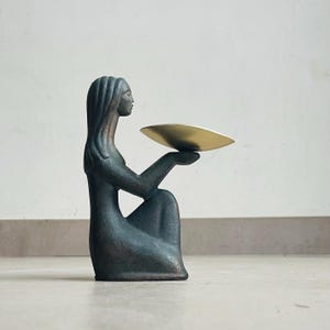 Mid-century modern brutalist girl candlestick copper alloy minimalist retro 1970s Soviet