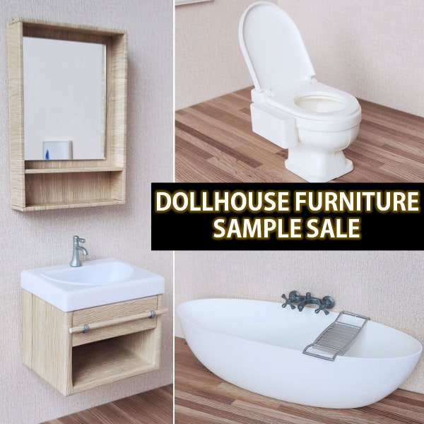 1:6 Scale 12" Fashion Doll Miniature Dollhouse Bathroom Furniture bath tub toilet vanity unit and mirror