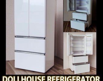 1:6 Scale 12" Fashion Doll Miniature Dollhouse Kitchen appliance Light Up 4-Door Refrigerator (Plastics)