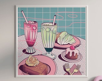 Sundae Funday Still Life | Square Illustration Poster, Art Print, Wall Art - 14,8x14,8cm | 21x21cm | 30x30cm