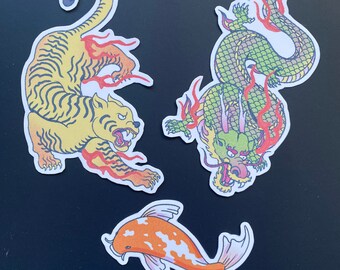 Vietnamese Culture & Folklore Die-Cut Vinyl Sticker Set | Dragon, Tiger, Koi Fish | Waterproof scratch-resistant Matte decoration stickers