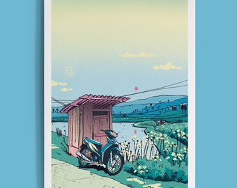 Vietnam Art Print | Sapa Terrace Rice Fields Illustration Poster | Vietnamese Landscape Travel Wall Art | A5 A4 A3 Print