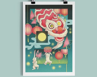 Vietnamese Art Print | Mid-Autumn Festival Trung Thu Illustration Poster | Vietnamese Wall Art | A5 A4 A3 Print | Vietnam Decor