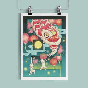 Festival del Medio Otoño - Póster de Trung Thu / Póster ilustrado en formato A5, A4 y A3, Impresión artística, Arte mural, Arte vietnamita