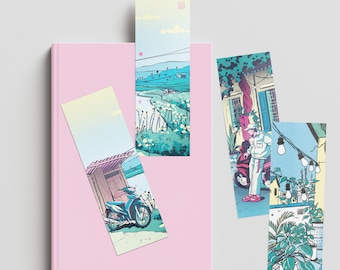 Double-sided Vietnamese Bookmark | Vietnamese Landscape Scenery | Sapa Rice Fields | Saigon | Vietnamese Print | Vietnam Illustration Art