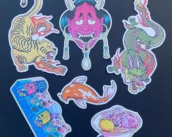 Japanese & Vietnamese Culture Fusion Die-Cut Vinyl Sticker Set | Japanese Folklore | Waterproof scratch-resistant Matte decoration stickers