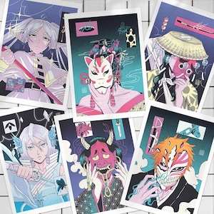 Anime Portrait Drucke | DIN A5 | Illustration Poster, Ästhetischer Anime Kunstdruck, Wandkunst, Japanische Folklorekunst