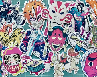 Japanese & Vietnamese Folklore Culture Fusion Die-Cut Vinyl Sticker Set | Anime | Waterproof scratch-resistant Matte decoration stickers