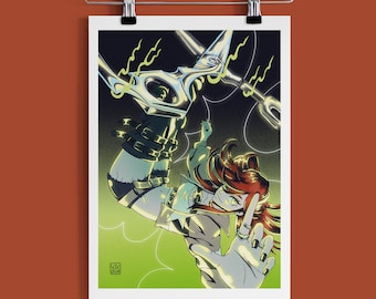 Y2K Anime Streetwear Art Print | Assassin Cleaner and her Scissors | A5 A4 A3 Illustration Poster | Aesthetic Neon Cyberpunk Fanart Wall Art