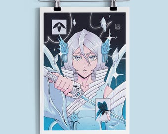 Anime Portrait Art Print | Absolute Zero Ice Queen | A5 A4 A3 Illustration Poster, Aesthetic Anime Fanart Print