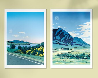 Scotland Art Print Set | Isle of Skye Highlands Illustration Poster | Mountain Coastal Landscape Wall Art | A5 A4 A3 Travel Poster