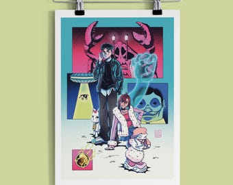 Y2K Anime Streetwear Art Print | Occult Gyaru power couple duo | A5 A4 A3 Illustration Poster | Aesthetic Anime Fanart Wall Art