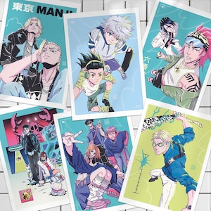 Cartes Postales Selfies Anime | A5 | Affiche d'illustration, impression d'art anime esthétique, art mural, streetwear anime