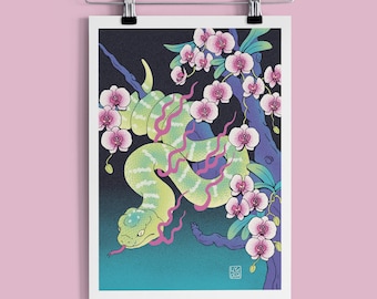 Vietnamese Art Print | Snake Orchids Botanical Illustration Poster | Floral Wall Art | A5 A4 A3 Print | Vietnam Decor