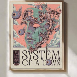 System of a Down poster, juli 2026, Parijs, verzamelobject voor aan de muur.