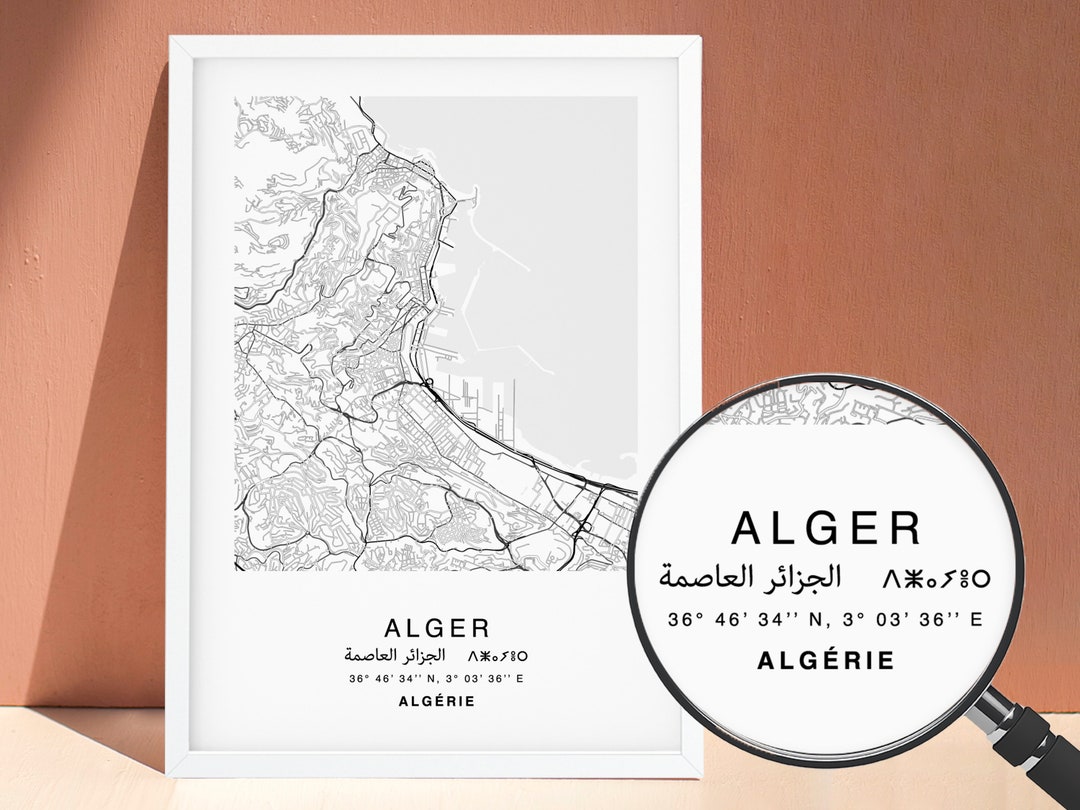 Post Poster Map of the City of Algiers algeria Arabic and Berber ...