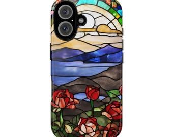 Stained Glass Phone Case, Colorful Art Case, Tough Phone Cover, Floral Design Case, Unique Gift for Her