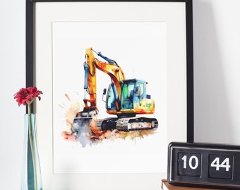 Construction Digger, Excavator |Digital art| Printable wall art, Kids room, Toddler room, Nursery room