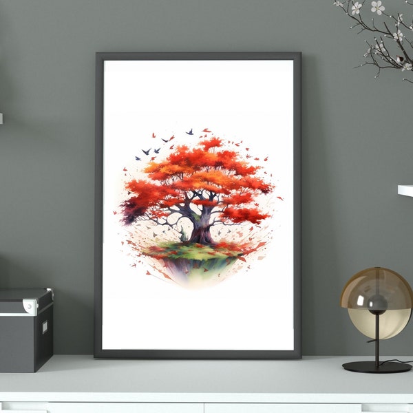 Japanese maple tree |Digital art| Printable wall art, Living room decor, Bedroom decor,