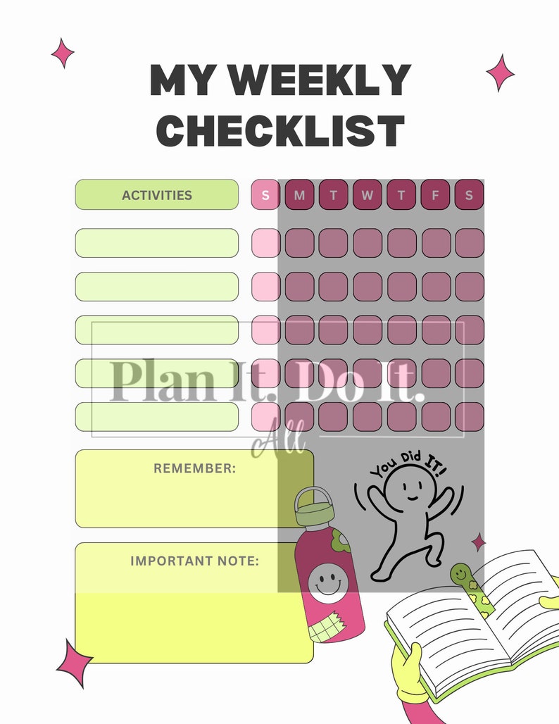 KIDS TO DO List, Printable Pdf or Digital Editable Blank to Do List ...
