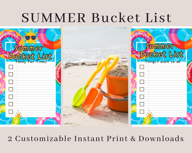 SUMMER Bucket List, Printable Pdf or Digital Editable Blank to Do List