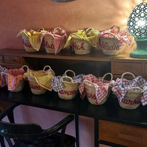 Panier de paille personnalisé, bolsas de ducha nupciales