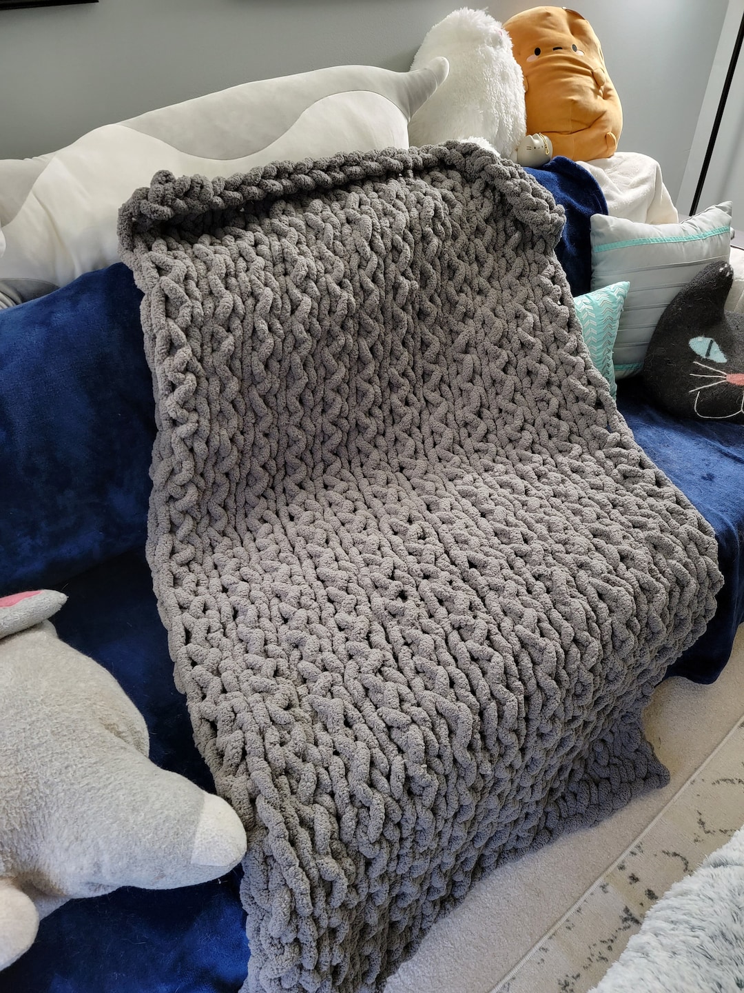 Throw Blanket Twisted Knit Pattern Hand Knit Chunky Chenille Etsy