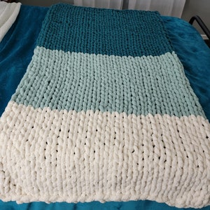 Throw Blanket Hand Knit Chunky Chenille