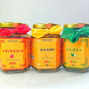 Hot sauce Set of 3 (100ml) gourmet box, Table hot sauces gift set, chilli sauces box set
