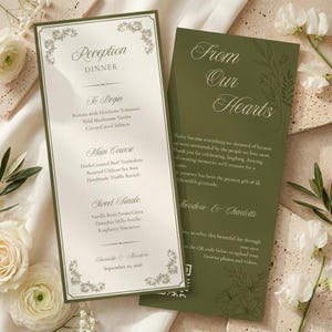 Old Money Wedding Menu Template, Olive Green Menu & Place Card Set, Editable Dinner Menu, Wedding Name Card, Canva Template