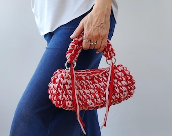 Crochet Bag PATTERN: WANDA T-shirt Yarn Mini Handbag, DIY Chunky Shoulder/ Crossbody Bag, Easy Digital Pdf/Video Purse Tutorial