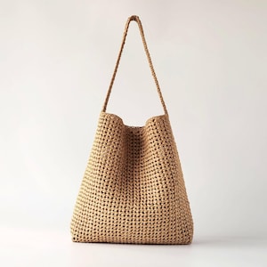 Patrón y vídeo de ganchillo: Tutorial para bolso de playa de rafia Simone, bolso de hombro de malla holgado fácil, bolso de paja para el mercado (hazlo tú mismo), PDF digital