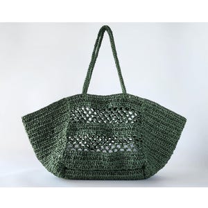 Crochet PATTERN: Large Lightweight Raffia Paper Beach Bag, Straw Summer Tote, Long Handle Shoulder Bag Pdf/Video Digital