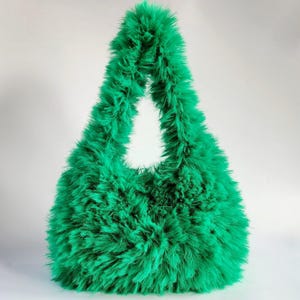 Crochet PATTERN: Lulu Shaggy Faux Fur Hobo Bag, Furry Party/Wedding/Prom Handbag, Easy Plush Fluffy Shoulder Purse Pdf/Video Tutorial