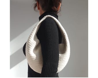 Crochet PATTERN: Selena Cotton Hobo Bag, Egg Shaped Shoulder Purse, Easy Moon Handbag Pdf/ Video Tutorial, (Digital Download)