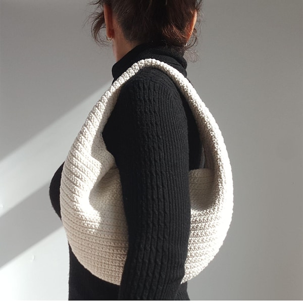 Crochet PATTERN: Selena Cotton Hobo Bag, Egg Shaped Shoulder Purse, Easy Moon Handbag Pdf/ Video Tutorial, (Digital Download)