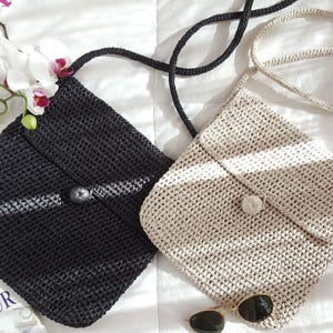 MODELLO all'uncinetto: borsa a tracolla in rafia USKUDAR, borsa a tracolla con patta e chiusura a bottone, borsa estiva in paglia, tutorial PDF per borsetta facile