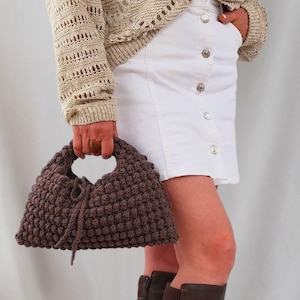 MOTIF au crochet, modèle de mini sac hobo en coton Audrey, sac à main en pop-corn à nouer PDF/vidéo, sac été/automne, sac à main pour femme au crochet, cadeau au crochet
