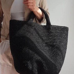 Crochet PATTERN, Large Beach Bag Pattern, Easy Round Base Mesh Tote, Straw Basket Handbag Tutorial, Woven Net Summer Purse, Gift for Her