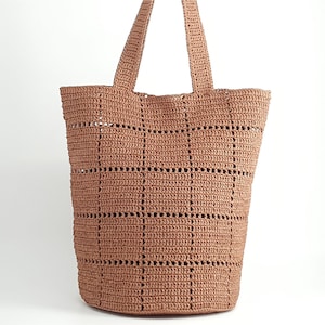 Patrón de ganchillo: Bolso cubo de rafia AMASIA, bolso de hombro fácil con base redonda, tutorial en PDF para bolso de paja de mercado DIY.