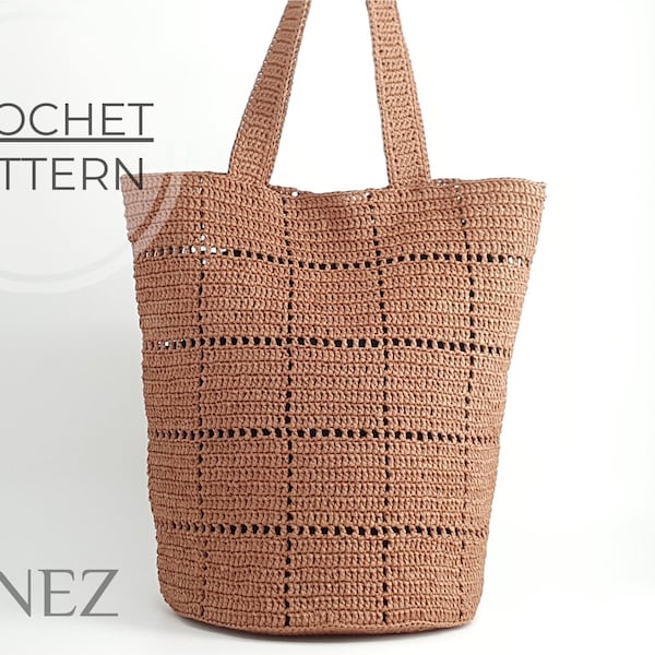 Crochet Bucket Bag PDF PATTERN, Raffia Tote Shoulder Bag, Easy Crochet Round Base Handbag Pattern, DIY Straw Boho-chic Market Bag Tutorial