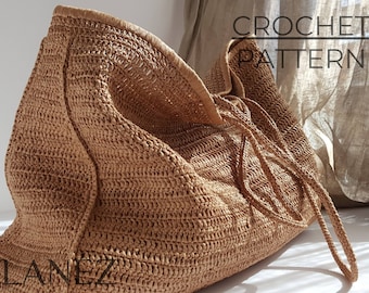 Gehaakte tas PDF-PATROON, Raffia XL zachte strandtas, oversize slouchy stro zomerhandtas, gemakkelijke extra grote Tote-tutorial, schoudertas