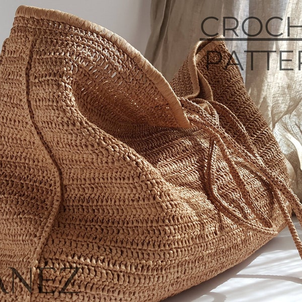 Gehaakte tas PDF-PATROON, Raffia XL zachte strandtas, oversize slouchy stro zomerhandtas, gemakkelijke extra grote Tote-tutorial, schoudertas